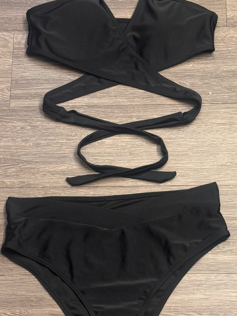 Black Wrap Bikini Set - Cross Tie Top & High Waist Bottoms